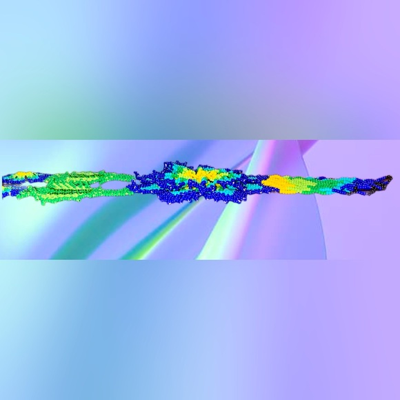 Burst of Joy: Handcrafted Blue Flower Bead Necklace by GrandmaMia - Picture 6 of 7